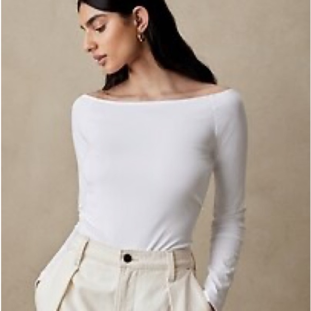 Banana Republic Refined Boat Neck Long Sleeve Shirt - XS - NWOT - White